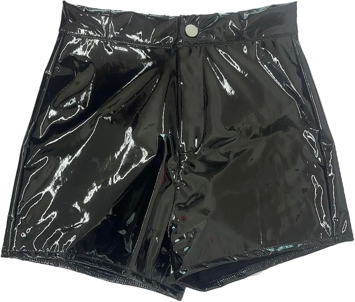 Metallic Faux Leather Shorts for Women Trendy High Waisted Stretchy Tights Slim Shorts Clubwear Performance Shorts 2025