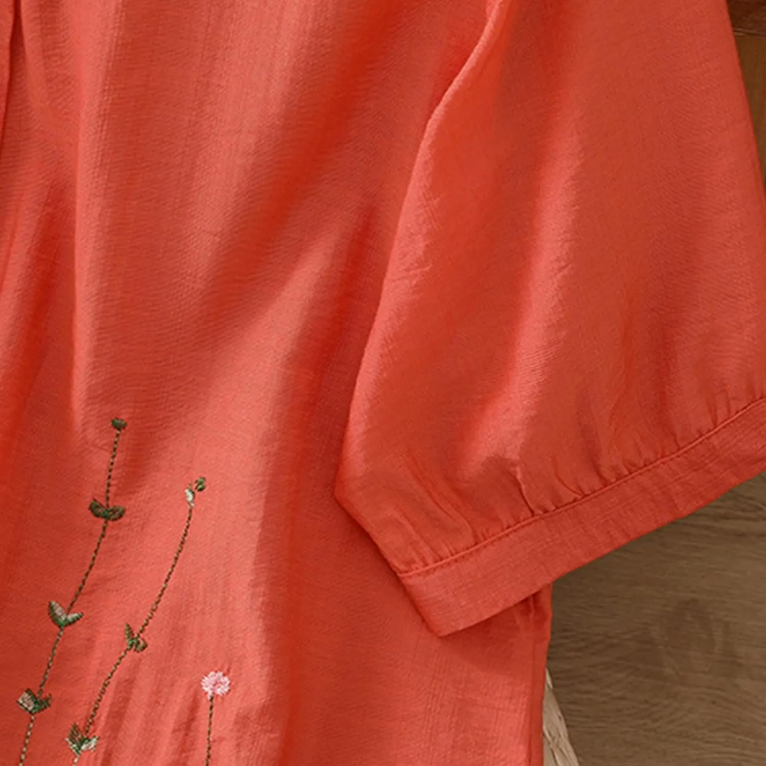 Mexico Shirts for Women Summer Embroidered Cotton Linen Blouse 3/4 Sleeve V Neck Top Vintage Boho Causal Button Shirt