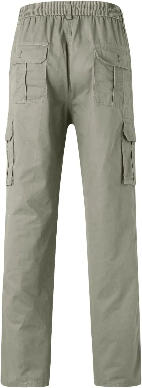 MIDOO Cargo Pants for Men Work Heavy Duty Casual Pants Stretch Drawstring Waistband Tapered Leg Sweatpants with Pockets