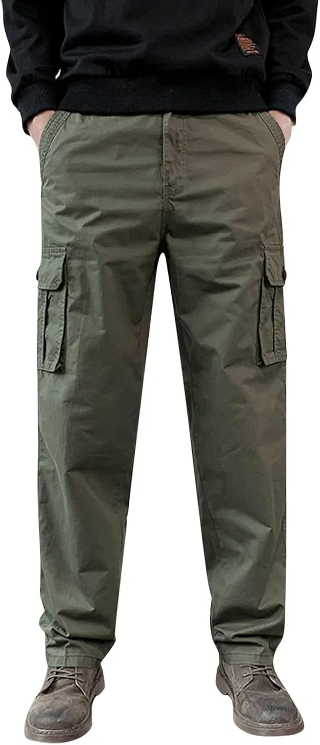 MIDOO Cargo Pants for Men Work Heavy Duty Casual Pants Stretch Drawstring Waistband Tapered Leg Sweatpants with Pockets