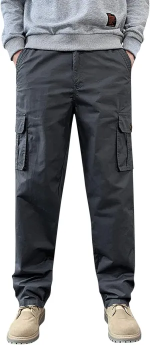 MIDOO Cargo Pants for Men Work Heavy Duty Casual Pants Stretch Drawstring Waistband Tapered Leg Sweatpants with Pockets