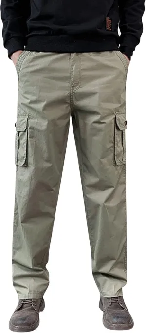 MIDOO Cargo Pants for Men Work Heavy Duty Casual Pants Stretch Drawstring Waistband Tapered Leg Sweatpants with Pockets