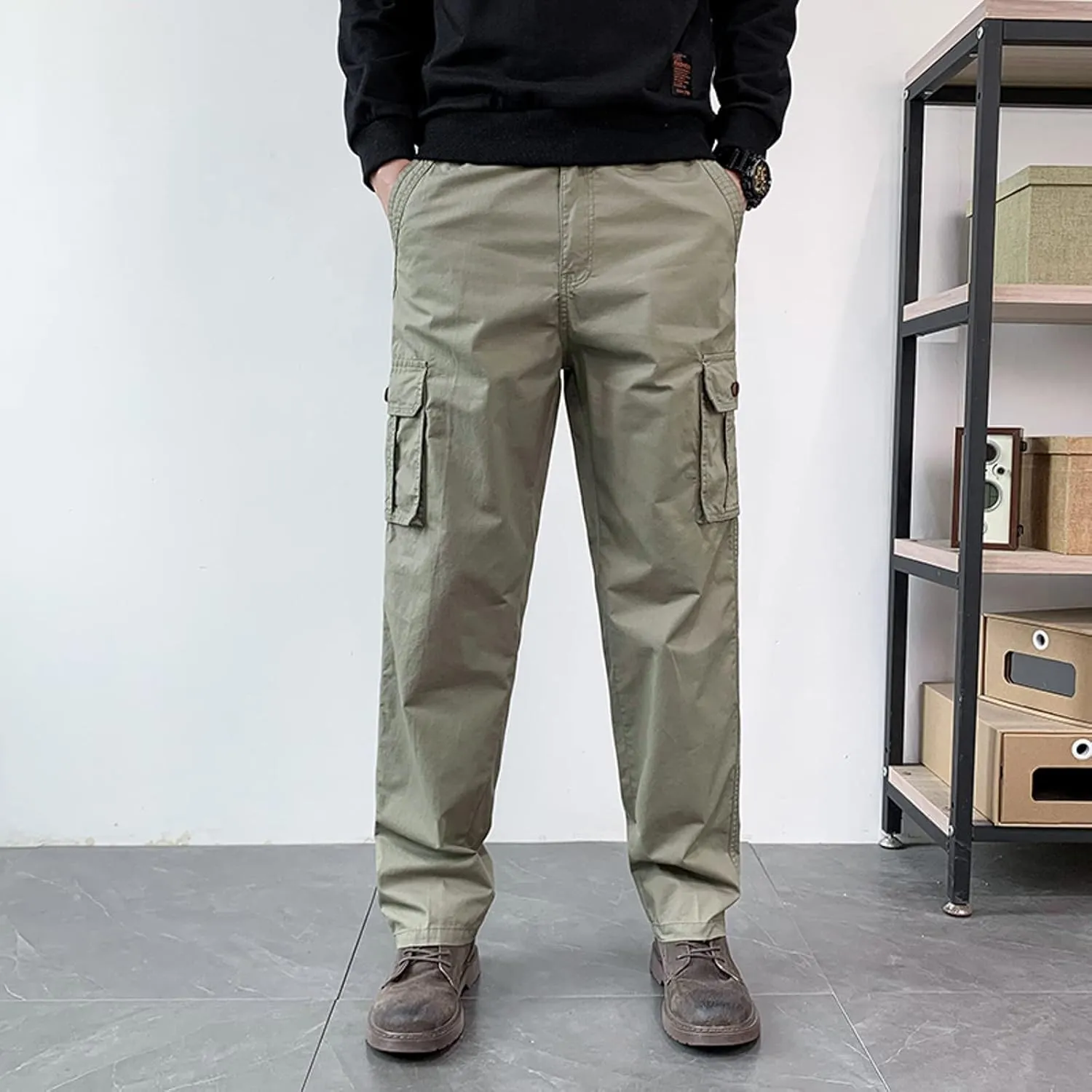 MIDOO Cargo Pants for Men Work Heavy Duty Casual Pants Stretch Drawstring Waistband Tapered Leg Sweatpants with Pockets