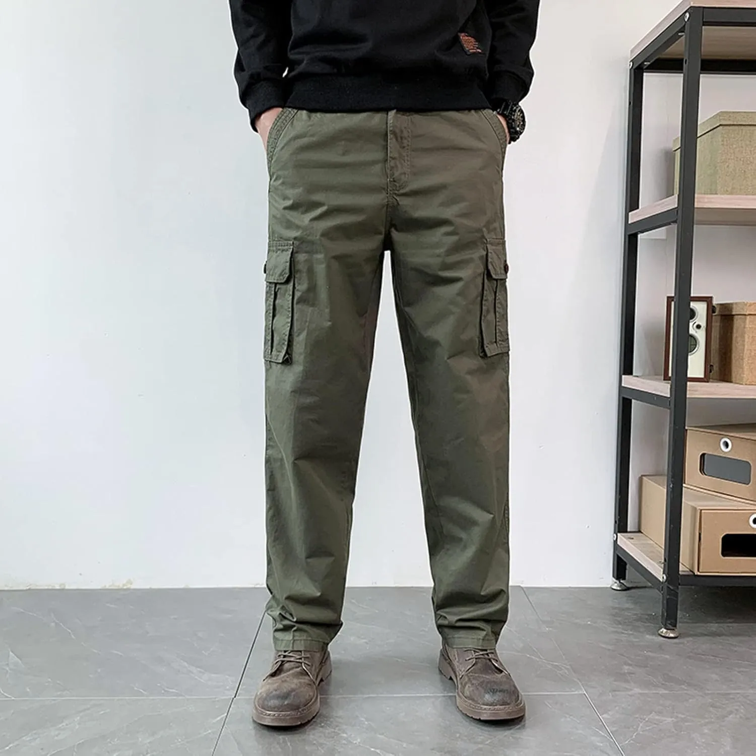 MIDOO Cargo Pants for Men Work Heavy Duty Casual Pants Stretch Drawstring Waistband Tapered Leg Sweatpants with Pockets