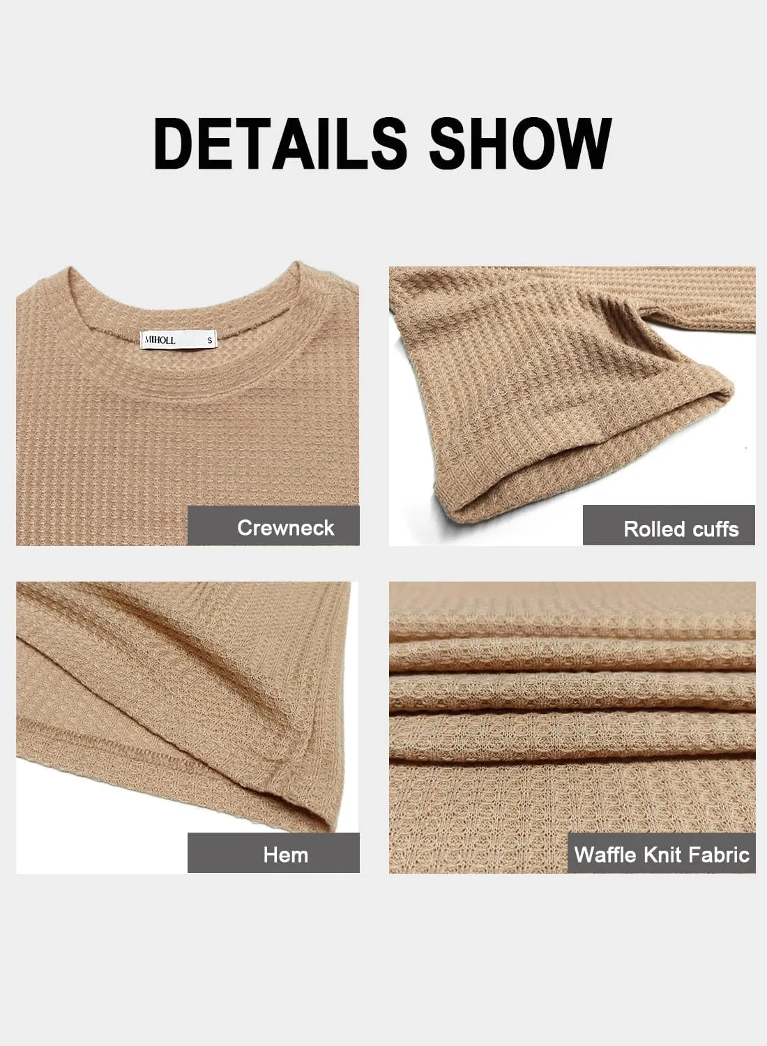 MIHOLL Womens 2025 Summer Tops Short Sleeve Crewneck Waffle Knit Loose Blouses T Shirts
