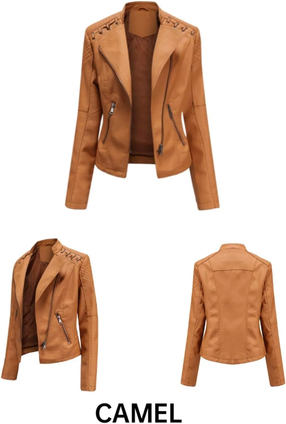 Motorcycle Jacket for Women Faux Leather Slim Fit Biker Coats Asymmetrical Zipper Long Sleeve Moto Jackets