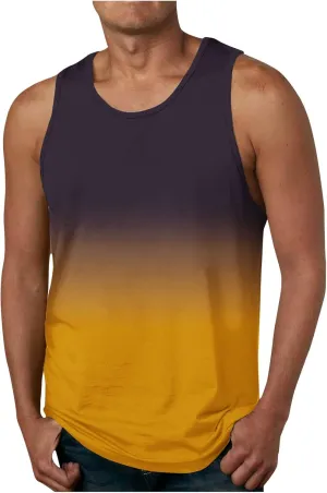 Muscularfit Beach Tank Tops for Men Summer Fashion Sleeveless Gradient Color Muscle Basic T Shirts Casual Loose Pullover Tops