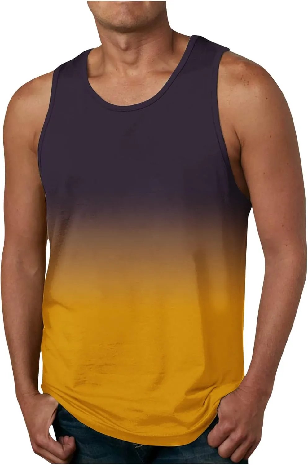 Muscularfit Beach Tank Tops for Men Summer Fashion Sleeveless Gradient Color Muscle Basic T Shirts Casual Loose Pullover Tops