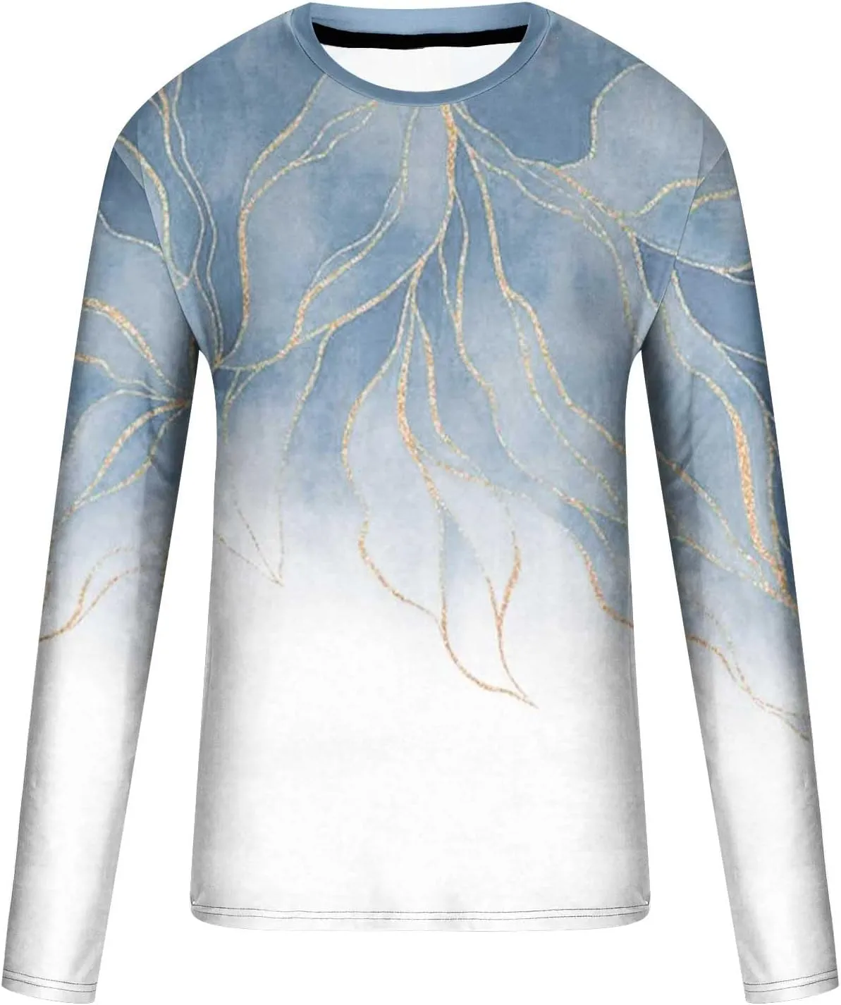 Muscularfit Mens Shirts Casual Big and Tall Long Sleeve Crewneck Sweatshirt Loose Marble Print Graphic Tee Shirt Fall Clothes