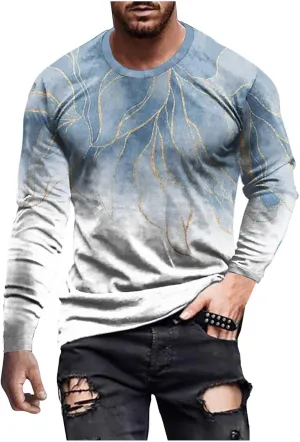 Muscularfit Mens Shirts Casual Big and Tall Long Sleeve Crewneck Sweatshirt Loose Marble Print Graphic Tee Shirt Fall Clothes