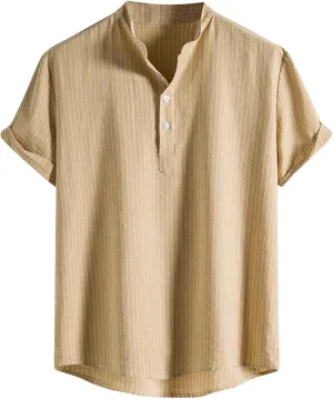 Muscularfit Mens Shirts Short Sleeve Regular-Fit Striped Button Down Top Summer Casual Stylish Cotton Blend Basic Work Shirt