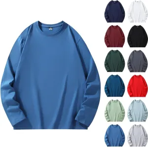 Muscularfit Shirts for Men Long Sleeve Cotton T-Shirts Causal Solid Crewneck Sweatshirts Big and Tall Gym Workout Tee Tops
