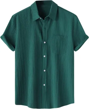 Muscularfit Slim Fit Dress Shirts for Men 2024 Casual Short Sleeve Button Down Shirt Summer Regular Fit Solid Collar Shirts
