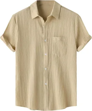 Muscularfit Slim Fit Dress Shirts for Men 2024 Casual Short Sleeve Button Down Shirt Summer Regular Fit Solid Collar Shirts