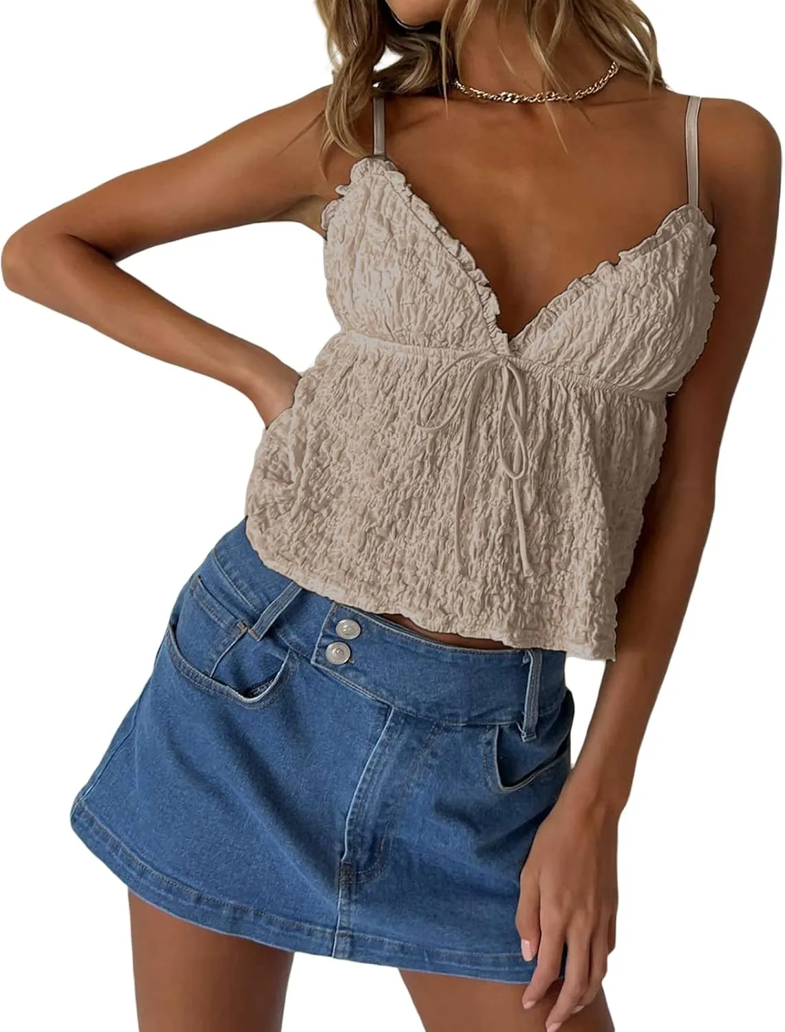 Mxiqqpltky Women Y2K Ruched Camisole Sleeveless Spaghetti Straps V Neck Cami Tops Summer Cute Bow Flowy Tank Tops Streetwear