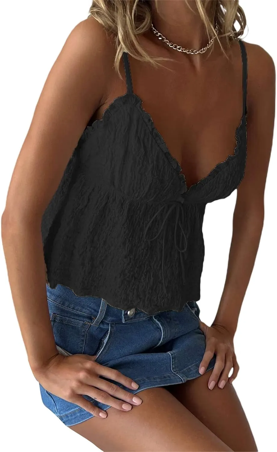 Mxiqqpltky Women Y2K Ruched Camisole Sleeveless Spaghetti Straps V Neck Cami Tops Summer Cute Bow Flowy Tank Tops Streetwear
