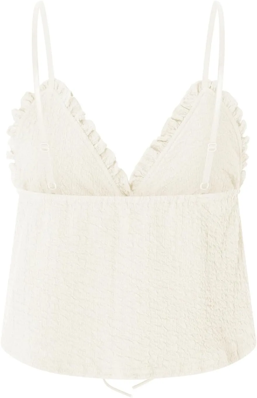 Mxiqqpltky Women Y2K Ruched Camisole Sleeveless Spaghetti Straps V Neck Cami Tops Summer Cute Bow Flowy Tank Tops Streetwear