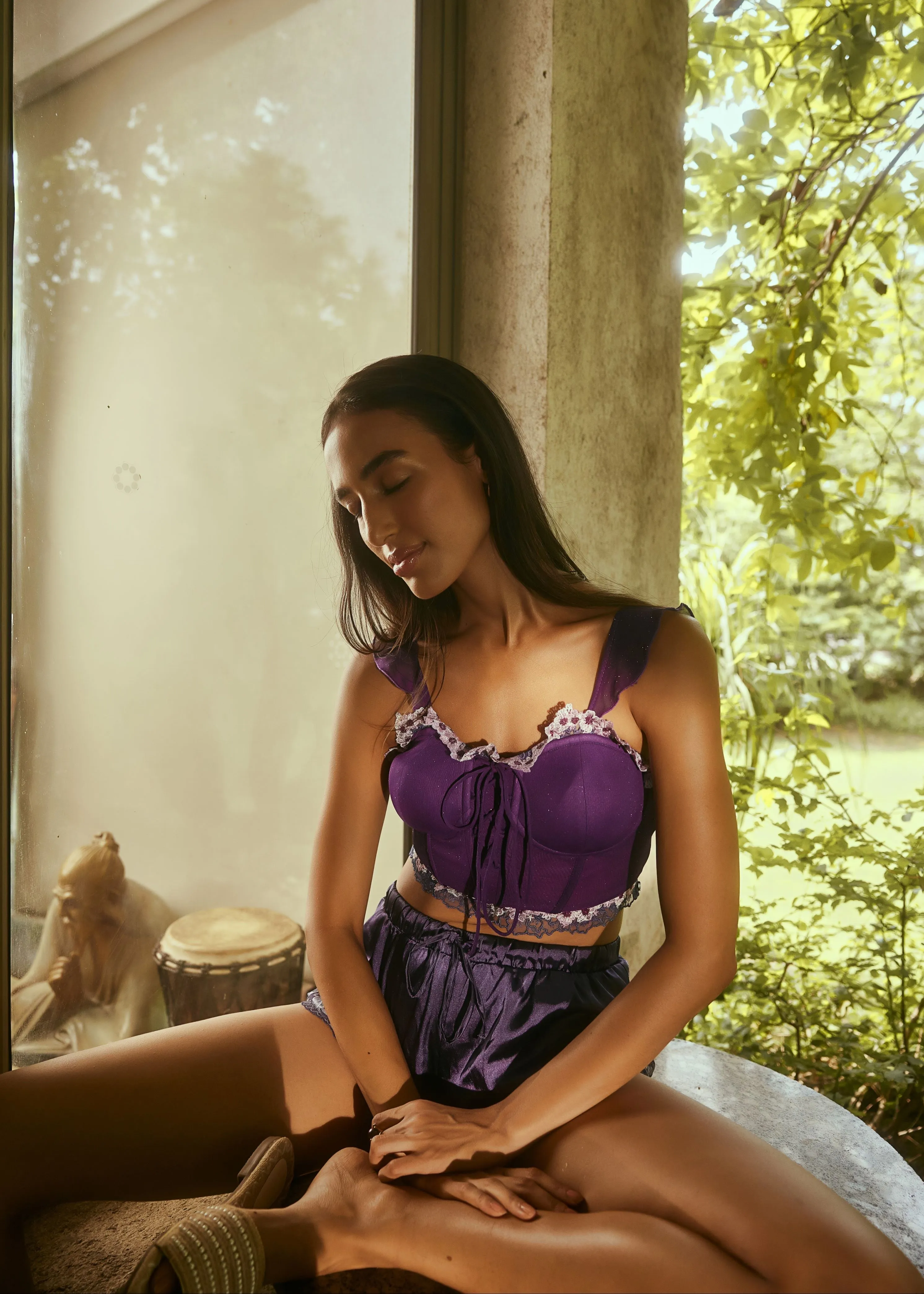 Myla Purple Glitter Longline Corset Bra