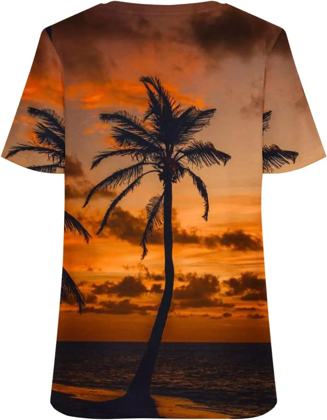 Mzkdieey Sunset Palm Tree Shirts for Women Hawaiian Summer T-Shirt Vintage Short Sleeve V Neck Tees Vacation Beach Tops