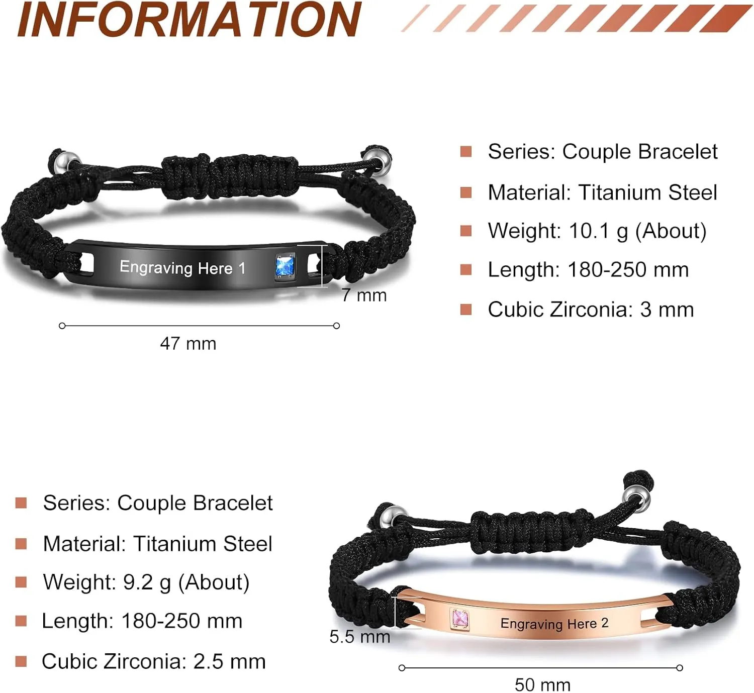 Nameinhea Customized Matching Bracelets for Couples Relationship Bracelets Personalized Couples Bracelets His and Hers Bracelets for Valentines Day Gifts Boyfriend and Girlfriend
