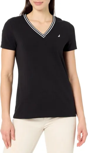 Nautica Women's Solid V-Neck Short Sleeve T-Shirt