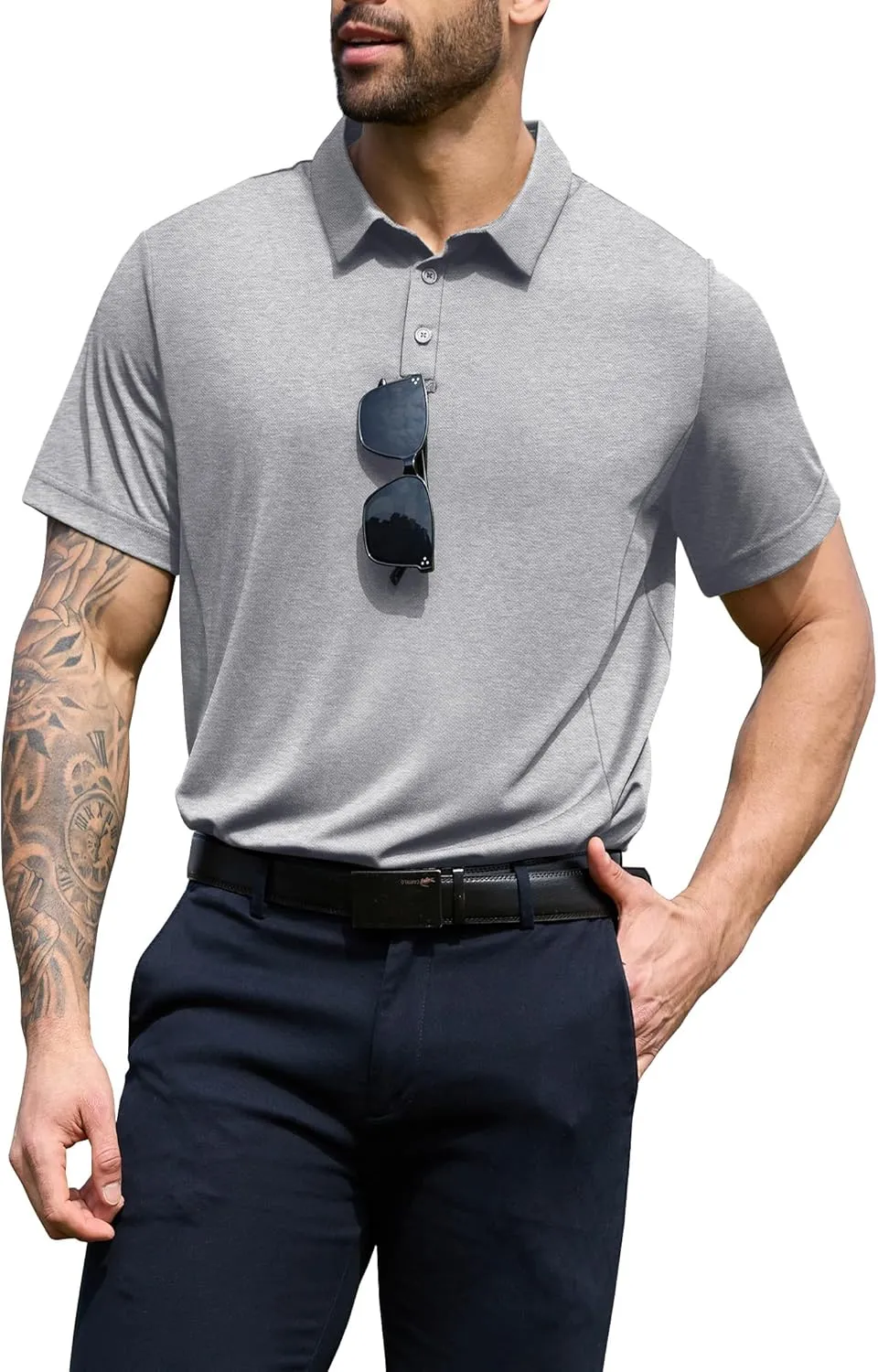 NIASHOT Men's Polo Shirts Tactical Short Sleeve Golf T-Shirt Athletic Collared Summer Shirts