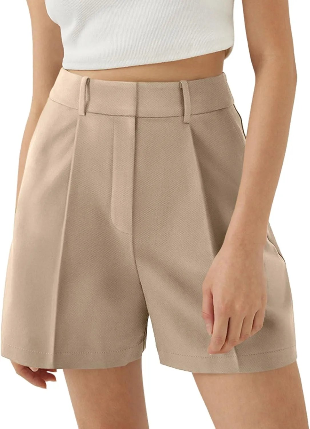 NIMIN Womens Shorts Dressy High Waisted Wide Leg Tailored Shorts Pleated Business Casual Work Trouser Shorts Without Belts