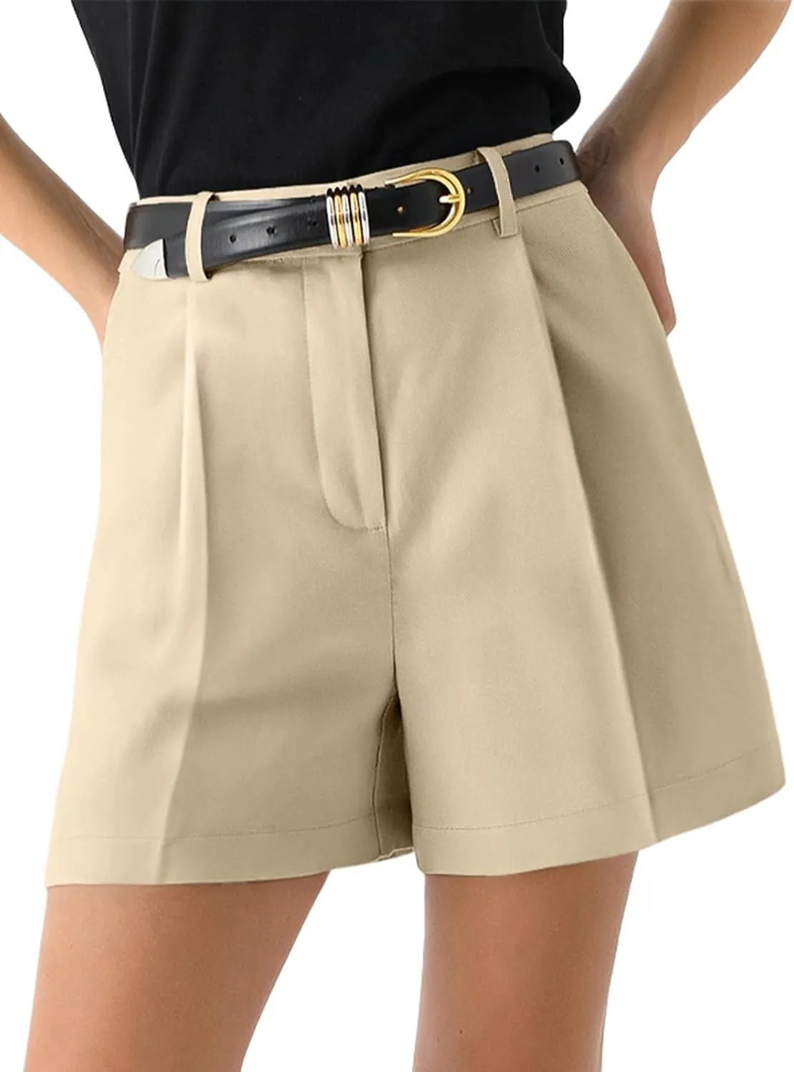 NIMIN Womens Shorts Dressy High Waisted Wide Leg Tailored Shorts Pleated Business Casual Work Trouser Shorts Without Belts