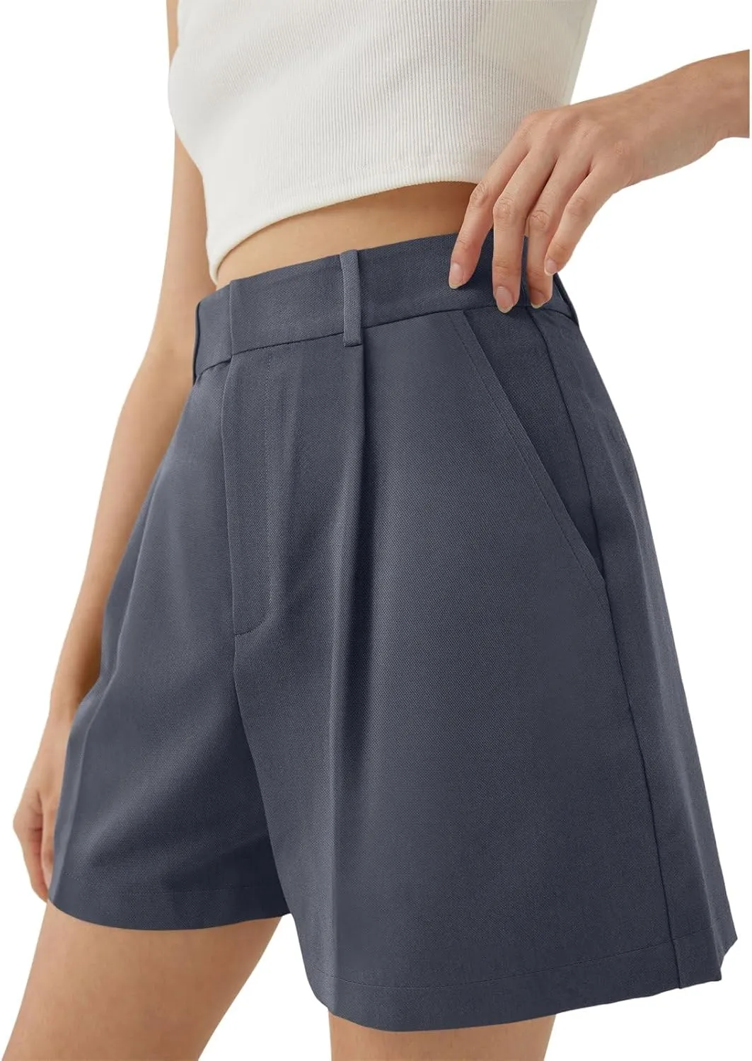 NIMIN Womens Shorts Dressy High Waisted Wide Leg Tailored Shorts Pleated Business Casual Work Trouser Shorts Without Belts