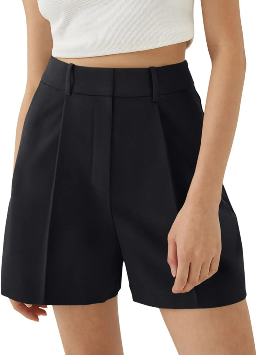 NIMIN Womens Shorts Dressy High Waisted Wide Leg Tailored Shorts Pleated Business Casual Work Trouser Shorts Without Belts