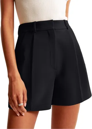 NIMIN Womens Shorts Dressy High Waisted Wide Leg Tailored Shorts Pleated Business Casual Work Trouser Shorts Without Belts