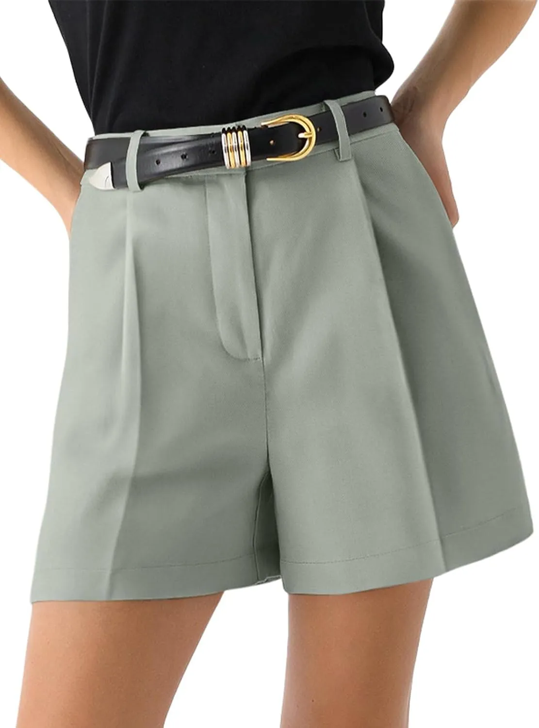 NIMIN Womens Shorts Dressy High Waisted Wide Leg Tailored Shorts Pleated Business Casual Work Trouser Shorts Without Belts
