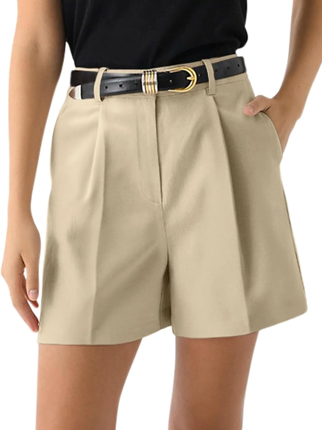 NIMIN Womens Shorts Dressy High Waisted Wide Leg Tailored Shorts Pleated Business Casual Work Trouser Shorts Without Belts