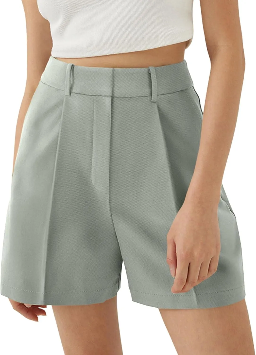 NIMIN Womens Shorts Dressy High Waisted Wide Leg Tailored Shorts Pleated Business Casual Work Trouser Shorts Without Belts