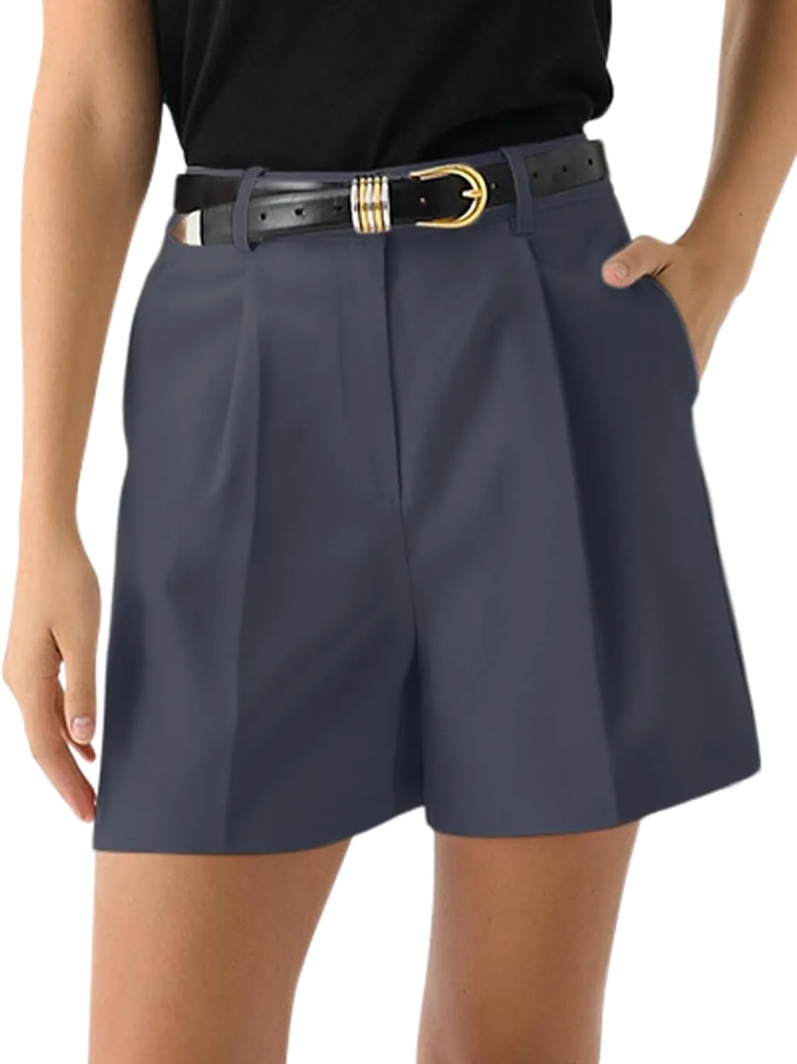 NIMIN Womens Shorts Dressy High Waisted Wide Leg Tailored Shorts Pleated Business Casual Work Trouser Shorts Without Belts