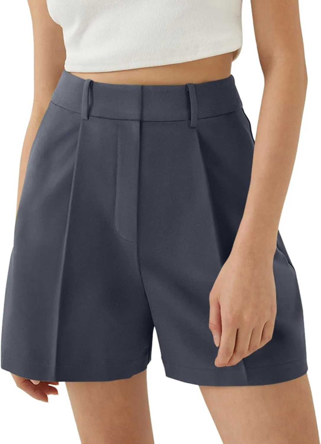 NIMIN Womens Shorts Dressy High Waisted Wide Leg Tailored Shorts Pleated Business Casual Work Trouser Shorts Without Belts