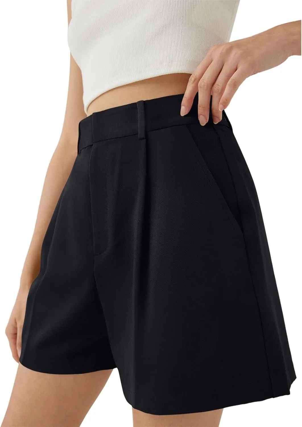 NIMIN Womens Shorts Dressy High Waisted Wide Leg Tailored Shorts Pleated Business Casual Work Trouser Shorts Without Belts