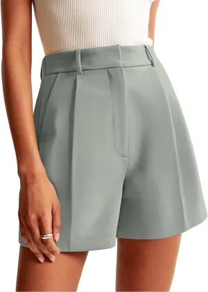 NIMIN Womens Shorts Dressy High Waisted Wide Leg Tailored Shorts Pleated Business Casual Work Trouser Shorts Without Belts