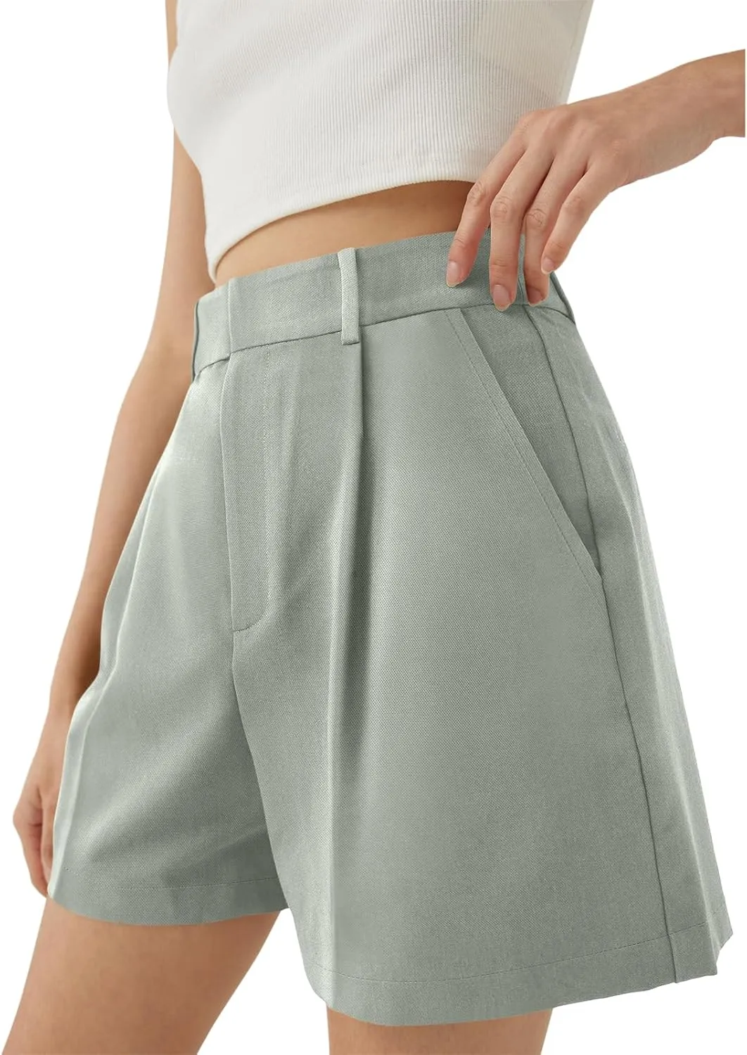 NIMIN Womens Shorts Dressy High Waisted Wide Leg Tailored Shorts Pleated Business Casual Work Trouser Shorts Without Belts