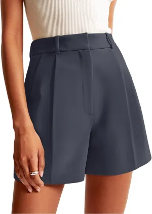 NIMIN Womens Shorts Dressy High Waisted Wide Leg Tailored Shorts Pleated Business Casual Work Trouser Shorts Without Belts