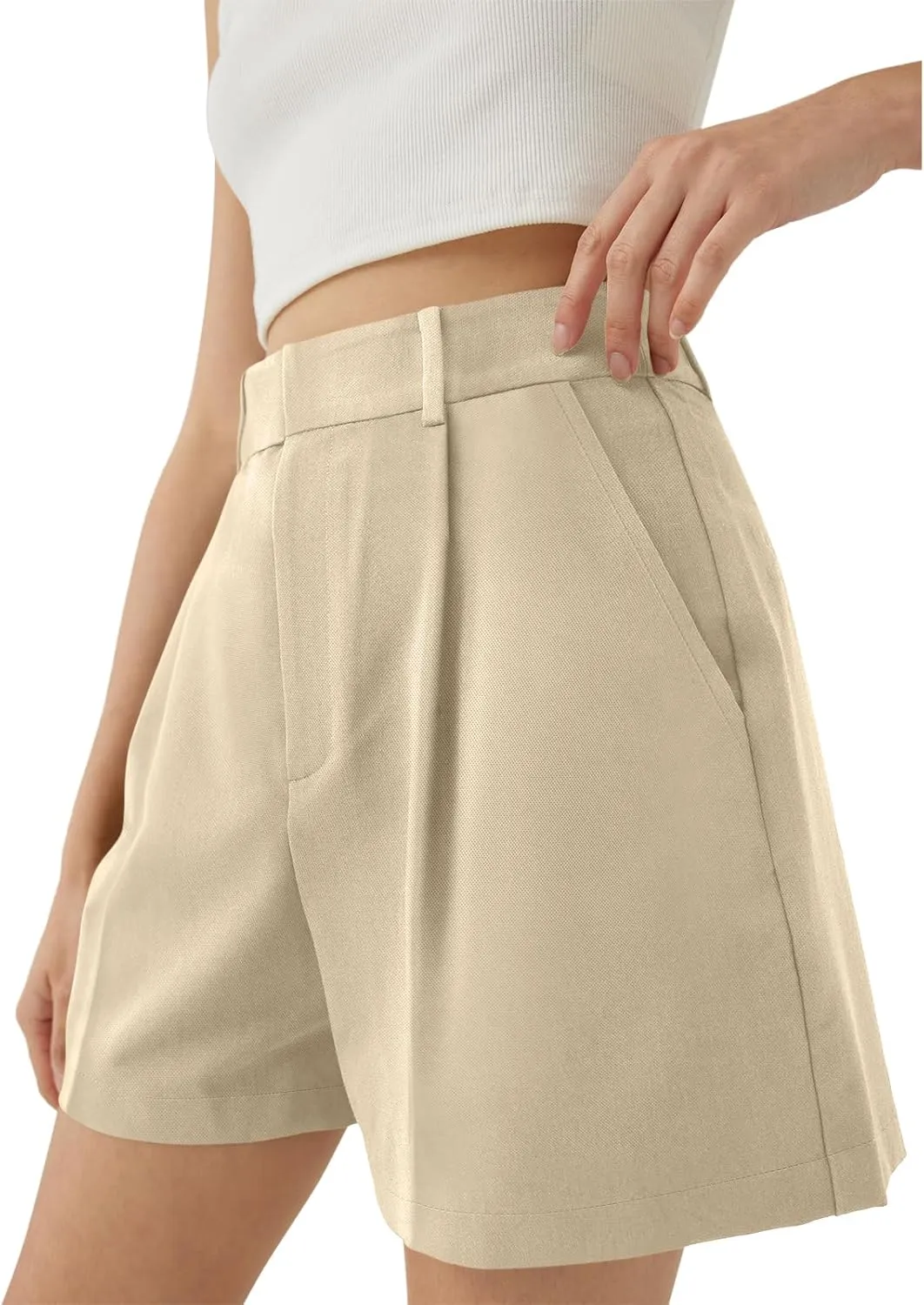 NIMIN Womens Shorts Dressy High Waisted Wide Leg Tailored Shorts Pleated Business Casual Work Trouser Shorts Without Belts