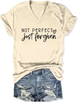 Not Perfect Just Forgiven Shirt for Women Christian V Neck T Shirts Religious Faith Graphic Short Sleeve Tee Tops