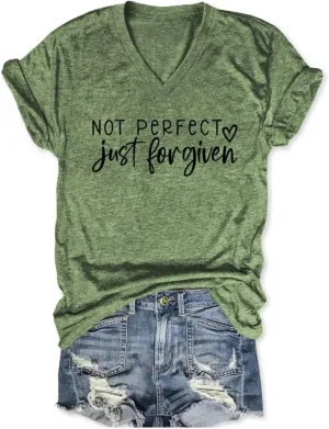 Not Perfect Just Forgiven Shirt for Women Christian V Neck T Shirts Religious Faith Graphic Short Sleeve Tee Tops
