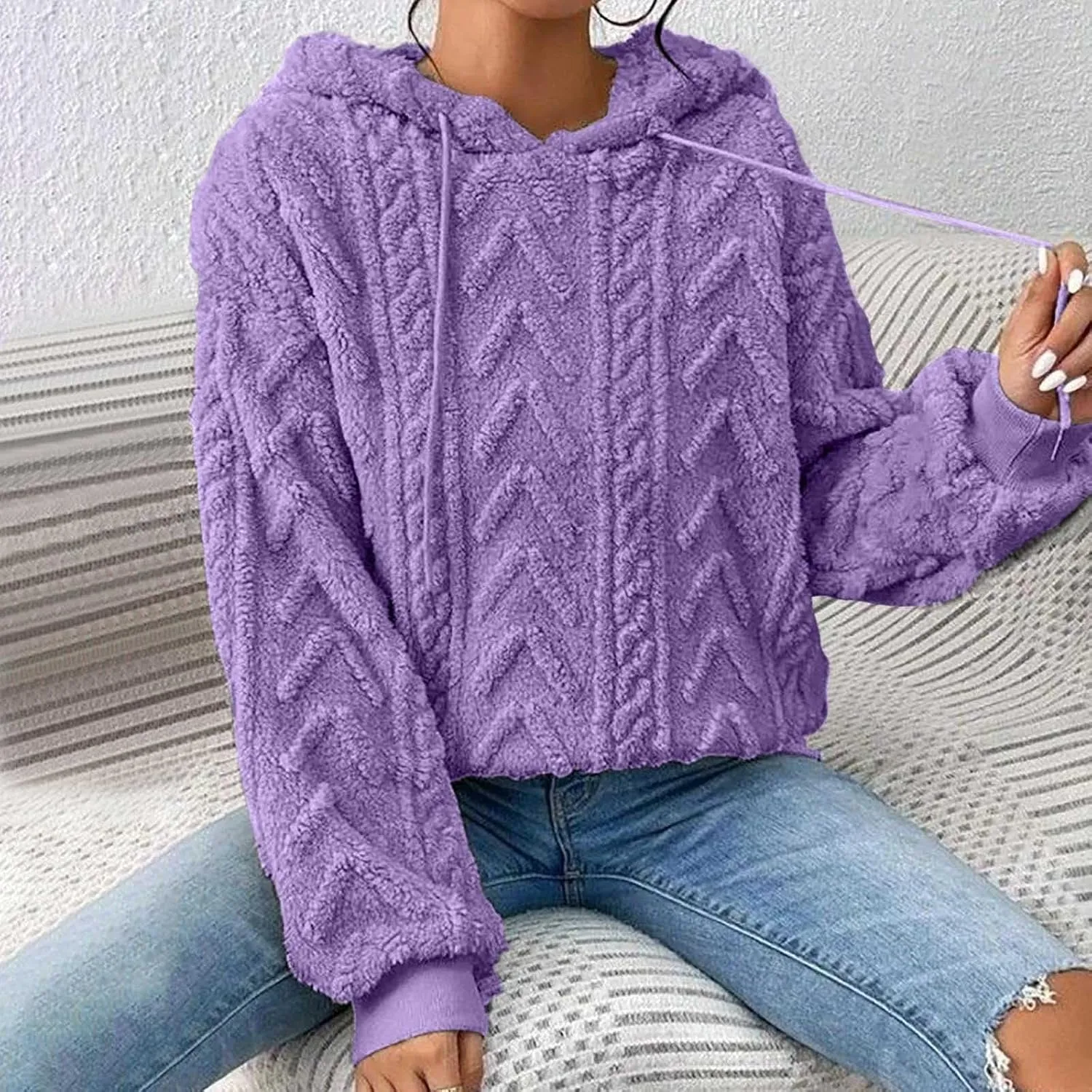 Oversized Hoodie For Women, Cable Knit Fuzzy Pullover Sweatshirt, Fall Clothes
