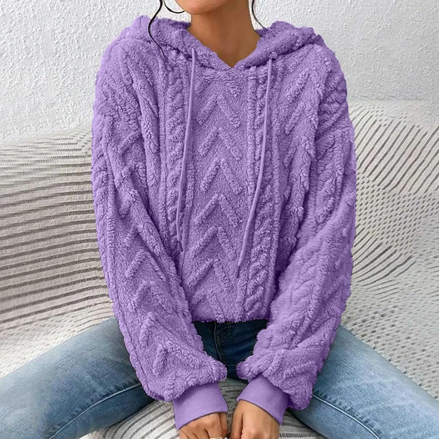Oversized Hoodie For Women, Cable Knit Fuzzy Pullover Sweatshirt, Fall Clothes