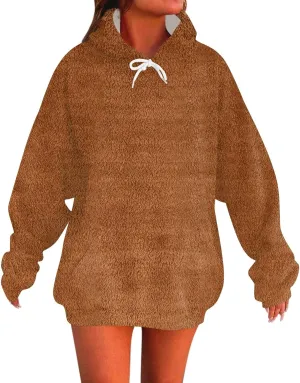 Oversized Hoodies For Women Trendy Flannel Winter Soft Sweatshirt With Pockets Tops Drawstring Fall Clothes