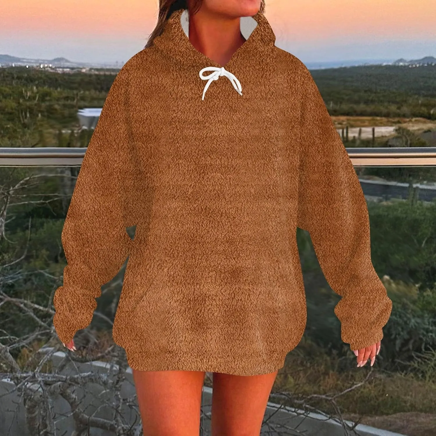 Oversized Hoodies For Women Trendy Flannel Winter Soft Sweatshirt With Pockets Tops Drawstring Fall Clothes