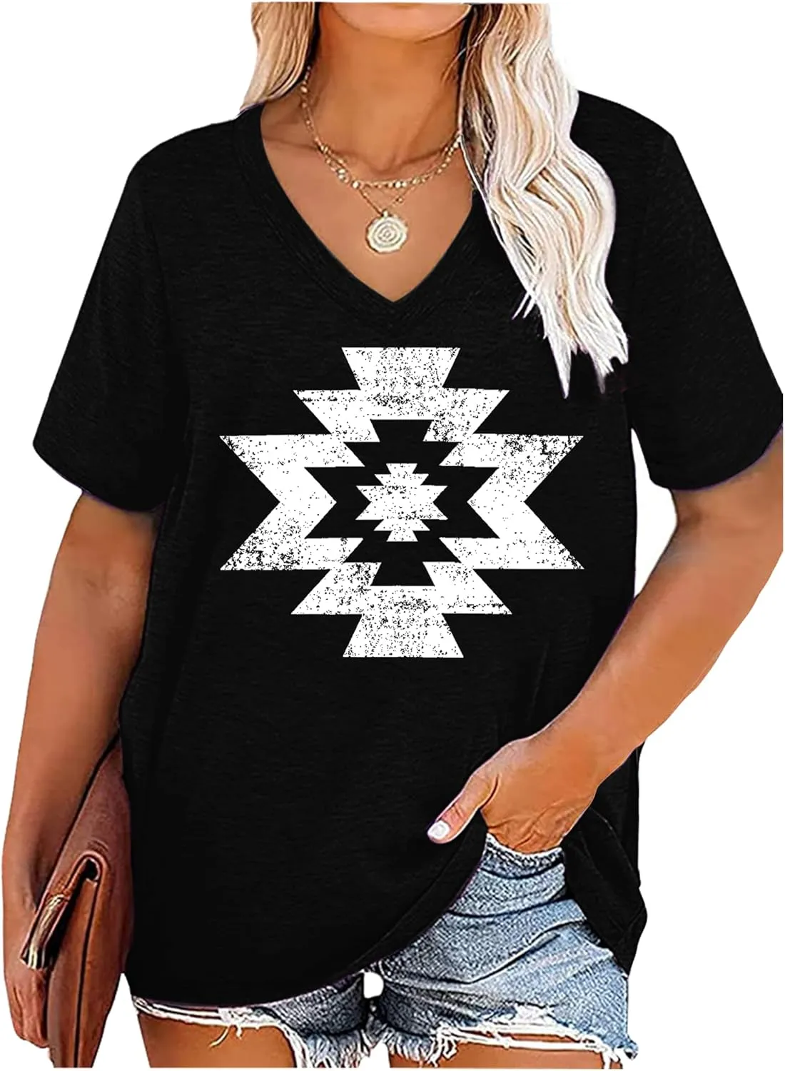 Oversized V Neck Shirts for Women Western Outfits Cowgirl Graphic Tshirts Coutnry Concert Nashville Tops Workout Clothes