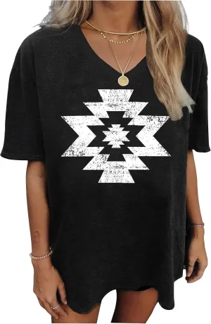 Oversized V Neck Shirts for Women Western Outfits Cowgirl Graphic Tshirts Coutnry Concert Nashville Tops Workout Clothes