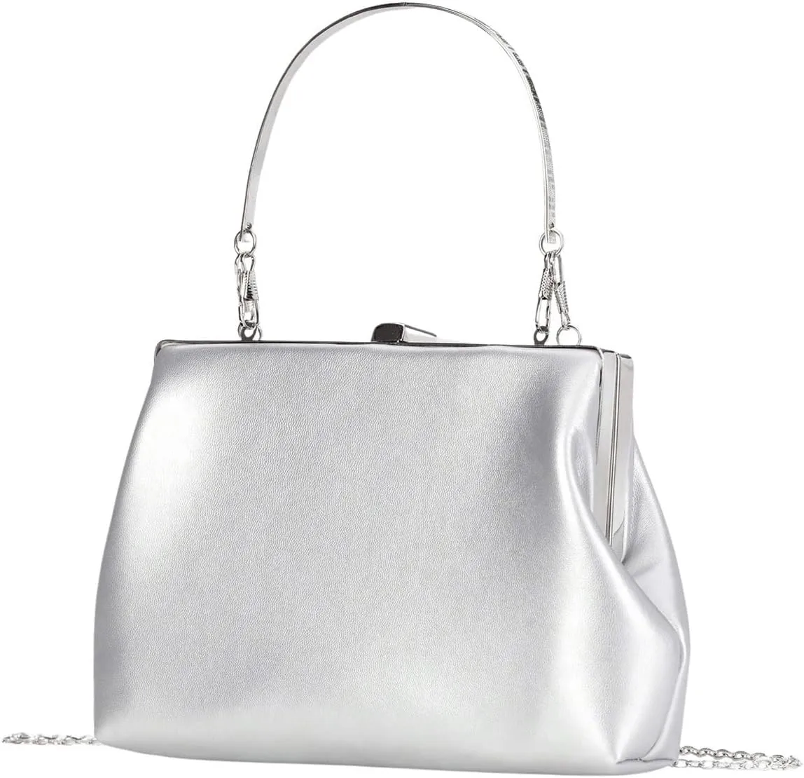 OYOANGLE Women's Kiss Lock Top Handle Solid Evening Bag Chain Shoulder Strap Glamorous Clutch Purses